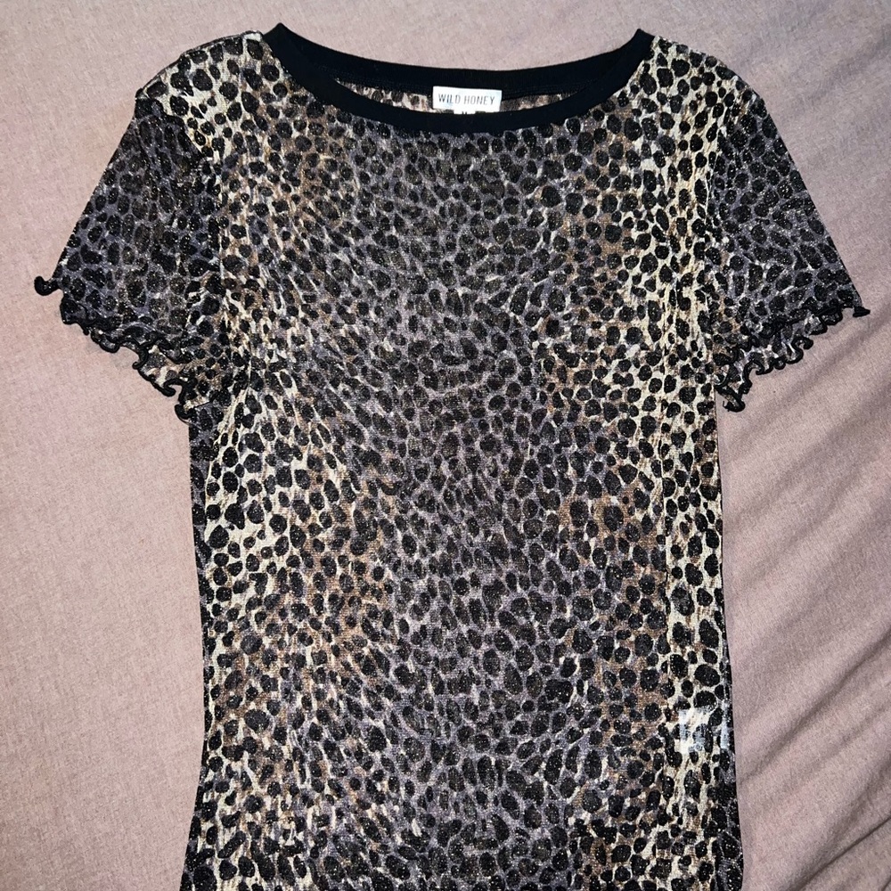 Wild Honey mesh cheetah print short sleeve top